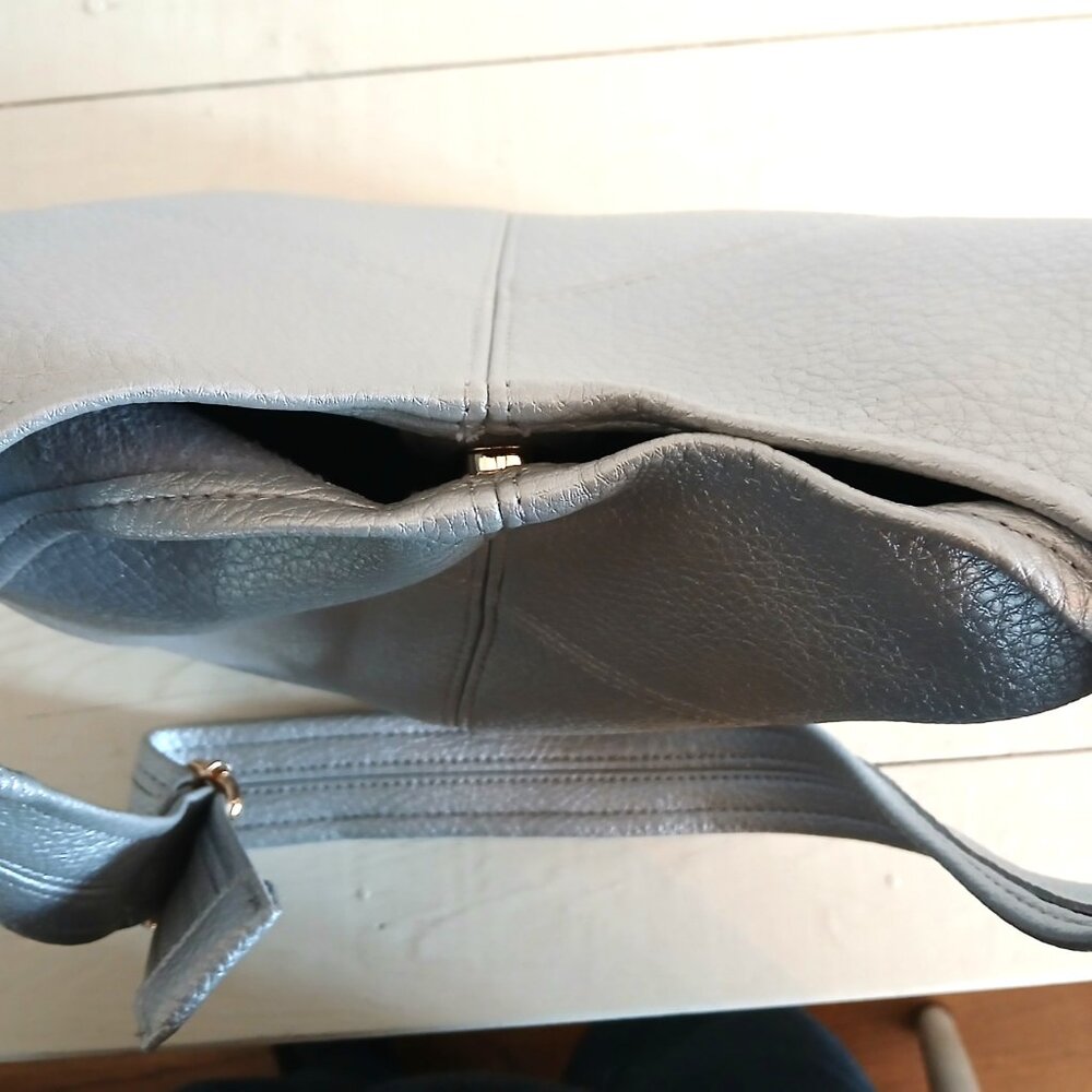 SILVER GRAY BUCKET SHOULDER BAG PEBBLED POLY LARGE - Picture 3 of 8